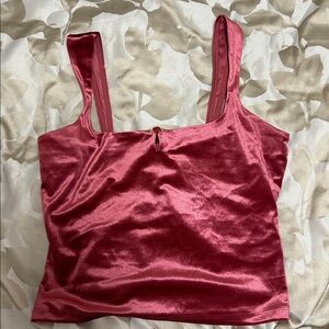 Chic Pink Velvet Sleeveless Top with Rose accent